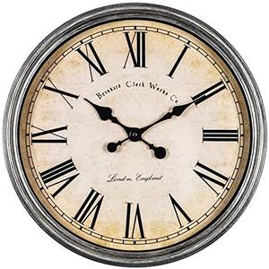 Bernhard Products Large Decorative Wall Clock 20 Inch Silent Non Ticking Battery Operated Quartz Vintage Stylish with Rustic Silver Rim for Home Living Room Dining Room Kitchen & Over Fireplace