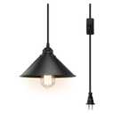 Plug in Pendant Light, Industrial Hanging Light with Plugin Cord On/Off Switch, Farmhouse Pendant Lights with Plug-in Cord, Vintage PendantLight Fixture, Hanging Lamps