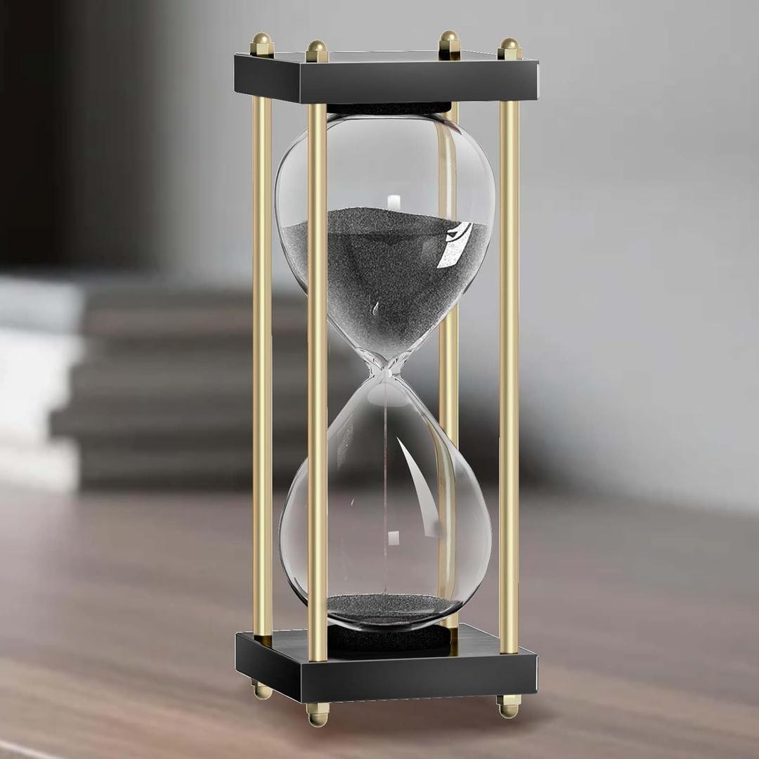 30 Minutes Hourglasses: Black Wooden Sand Timer Clock, Reloj De Arena, Sand Watch 30 Min, Sandglass for Home Office Desk Decorative (Black)