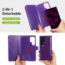 Varikke for Samsung Galaxy S24 Ultra Wallet Case Detachable with RFID Blocking Card Holder for Women, Glitter PU Leather Strap Wrist Magnetic Flip Wallet Removable Phone Case Cover 6.8", Dark Purple