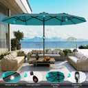AreShark 13 FT Patio Umbrella with Solar Lights, Double-Sided Outdoor Table Umbrellas with Crank, Large Rectangular Market Umbrella for Porch, Lawn, Pool, Backyard, Lake Blue, 6.5x13 Ft