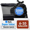Reli. 6-10 Gallon Trash Bags | 1000 Bags | Black | Bathroom | Strong | Garbage