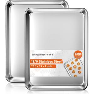 Baking Sheet Set of 2, Commercial Grade Stainless Steel Cookie Sheets for Baking, 18 x 13 Inch Thicker Large Baking Pans Oven Tray, Warp Resistant Nonstick Half Sheet Pan, Nontoxic & Heavy Duty