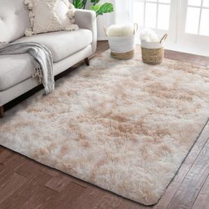 3x5 Feet Beige Area Rugs for Living Room, Ultra Soft 3 by 5 Tie-dye Beige Fluffy Rugs for Bedroom, Kids Room, Home Decor High Pile Velvety 3'x5' Shag Carpets Tie Dye Camel