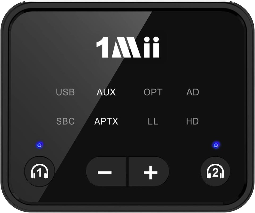 [Upgraded] 1Mii Bluetooth 5.3 Transmitter for TV to 2 Wireless Headphones/Speakers, 100ft Long Range Bluetooth Adapter for TV w/Volume Control, Optical/USB/AUX/RCA Audio Inputs, aptX Adaptive & HD