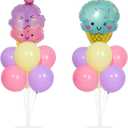 Ice Cream Party Balloons Stand Kit 2 Sets with 2 Macaron Ice Cream Foil Balloons Pastel Sweet One Birthday Balloon Centerpiece for Tables for Girl Birthday Valentine's Day Baby Shower Party Decoration