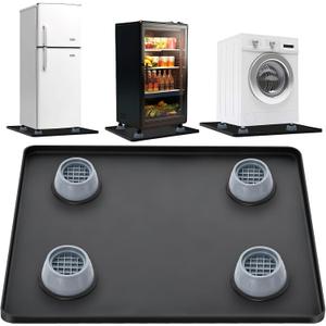 Mini Fridge Silicone Mat with Raised Edges, 24" x 24" x 0.8" Mini Fridge Tray With 4 Base Raisers, Refrigerator Carpets Floor Protector, Prevents Refrigerator Leakage Water Spills