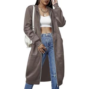 ELESOL Women Casual Zip up Fleece Hoodies Tunic Sweatshirt Long Hoodie Jacket S-XXXL (Large, Coffee Grey)