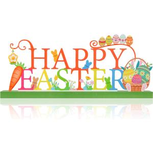 KHJCXS Metal Holiday Table Sign Decor, Decorations Tabletop Centerpiece for Home, Office, Shelf, Tiered Tray, Mantel, Indoor, Happy Easter