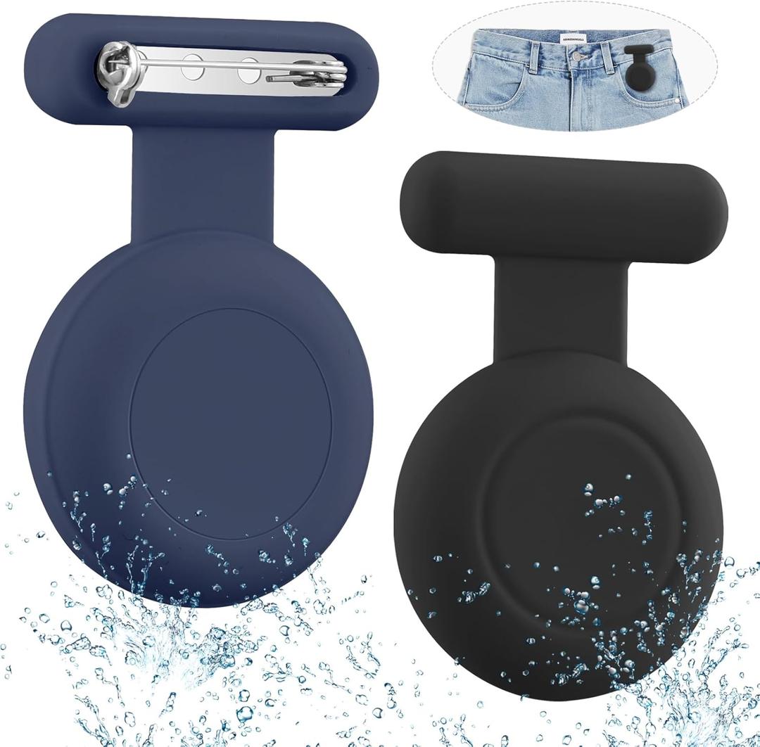 2 x Waterproof Holder Compatible with AirTag for Kids (2 Pack), Hidden Case with Pin, GPS Tracker Clip Compatible with Apple Air Tag, Suitable for Toddlers, Children, Elderly, Clothing, Backpack, Luggage (Black/Navy Blue)