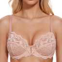 Wingslove Women's Sexy Lace Bra Non Padded Underwire Unlined Bra Full Coverage Plus Size Lace Bralette (Pink)