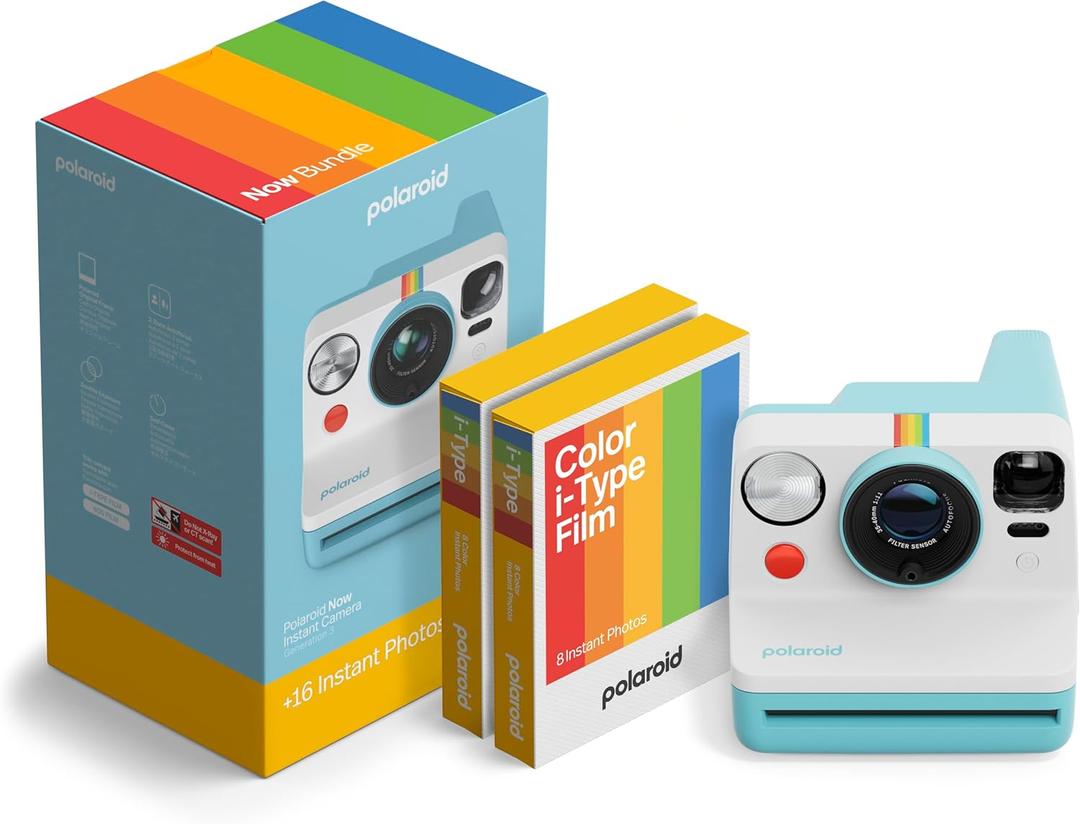 Polaroid Now 3rd Generation I-Type Instant Camera + Film Bundle - Now Arctic Blue Camera + 16 Color Photos (6644)