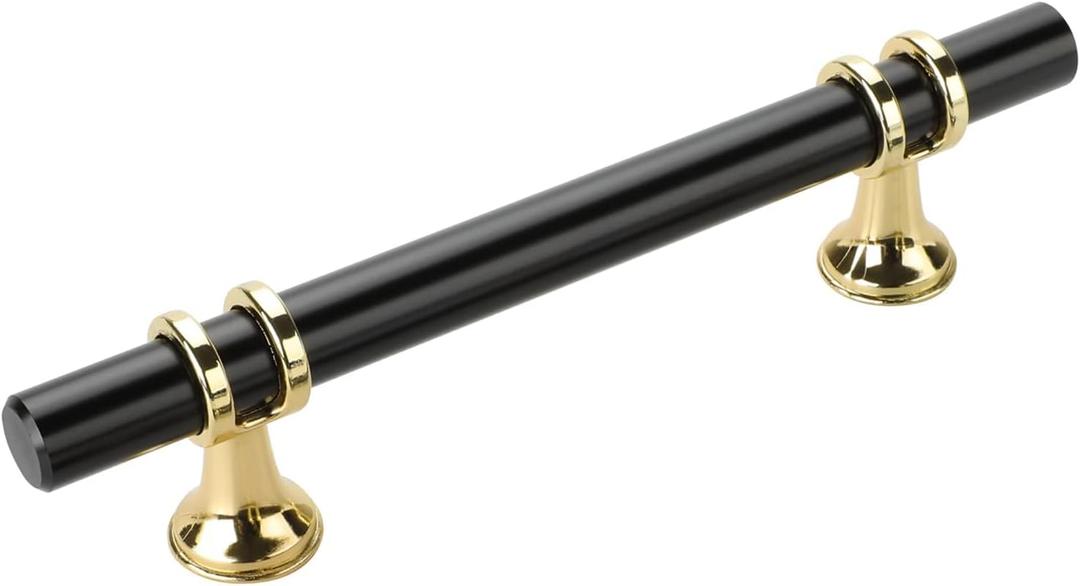 10 Pack Black Cabinet Handles 3-3/4 Inch Black and Gold Cabinet Pulls Kitchen Drawer Pulls for Dresser Bathroom Modern Hardware for Closet and Cupboard,Zinc Alloy Base