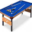 SereneLife 4.5ft Folding Pool Table, 55in Portable Foldable Billiards Game Table for Kids and Adults with Accessories, Indoor and Outdoor Games with Sticks, Cue, Balls and Triangle, Blue