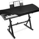Explore Land Premium Piano Keyboard Dust Cover with Music Stand Opening - Stretchy Leather Piano Protector for 61-88 Keys Digital Electronic Piano (Black,61)