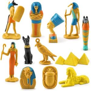 Toys+ Ancient Egyptian Miniature Figurines Set, 12 Pieces with Pyramids, Educational History for Kids