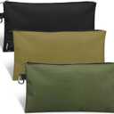 3 Pack Tool Bag Zipper Pouch, Premium Tool Pouch, Utility Multipurpose Storage Organizer Tool Pouches with Carabiner Metal Zipper for Tools, Stationary, Pencil Pouch (3 Pack, Tan, Navy Green, Black)