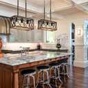 Farmhouse Light Fixtures,3-Light Dining Room Light Fixture,Industrial Metal Kitchen Pendant Lighting Over Island, Chandelier for Dining Table Kitchen Sink, Wood Grain Finish