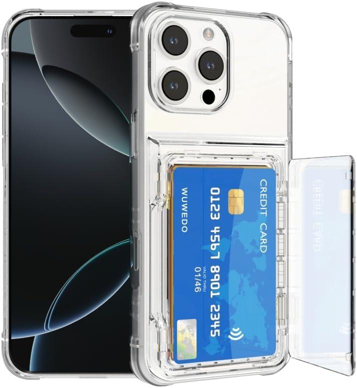 for iPhone 16 Pro Max Clear Wallet Case, Up to 4 Cards, Hybrid Protective Anti-Slip Case with Card Holder, TPU + PC, Anti-Yellowing, 6.9" 2024