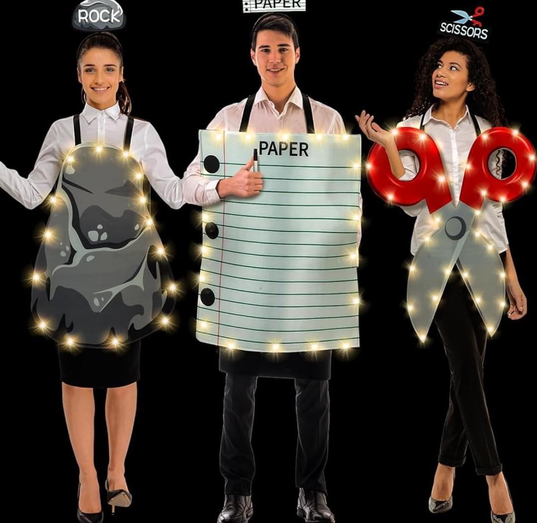 Suhine 7 Pcs Rock Paper Scissors Costumes Adults Family Halloween Costumes Set for 3 Person Trio Group Halloween Outfits