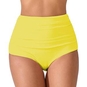 Joybik Women’s High Waisted Full Ruched Bikini Swim Bottoms Tummy Control Full Coverage Swimsuit Bottoms L