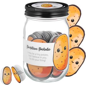 Set of 60 Positive Potato Cards Emotional Support Affirmation Cards with Glass Jar Inspirational Potato Gifts for Mental Health Gift Employee Coworker Man Women Friends