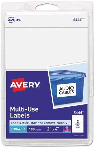 Avery 05444 2 X 4 White Removable Multi-Use Labels 100 Pack