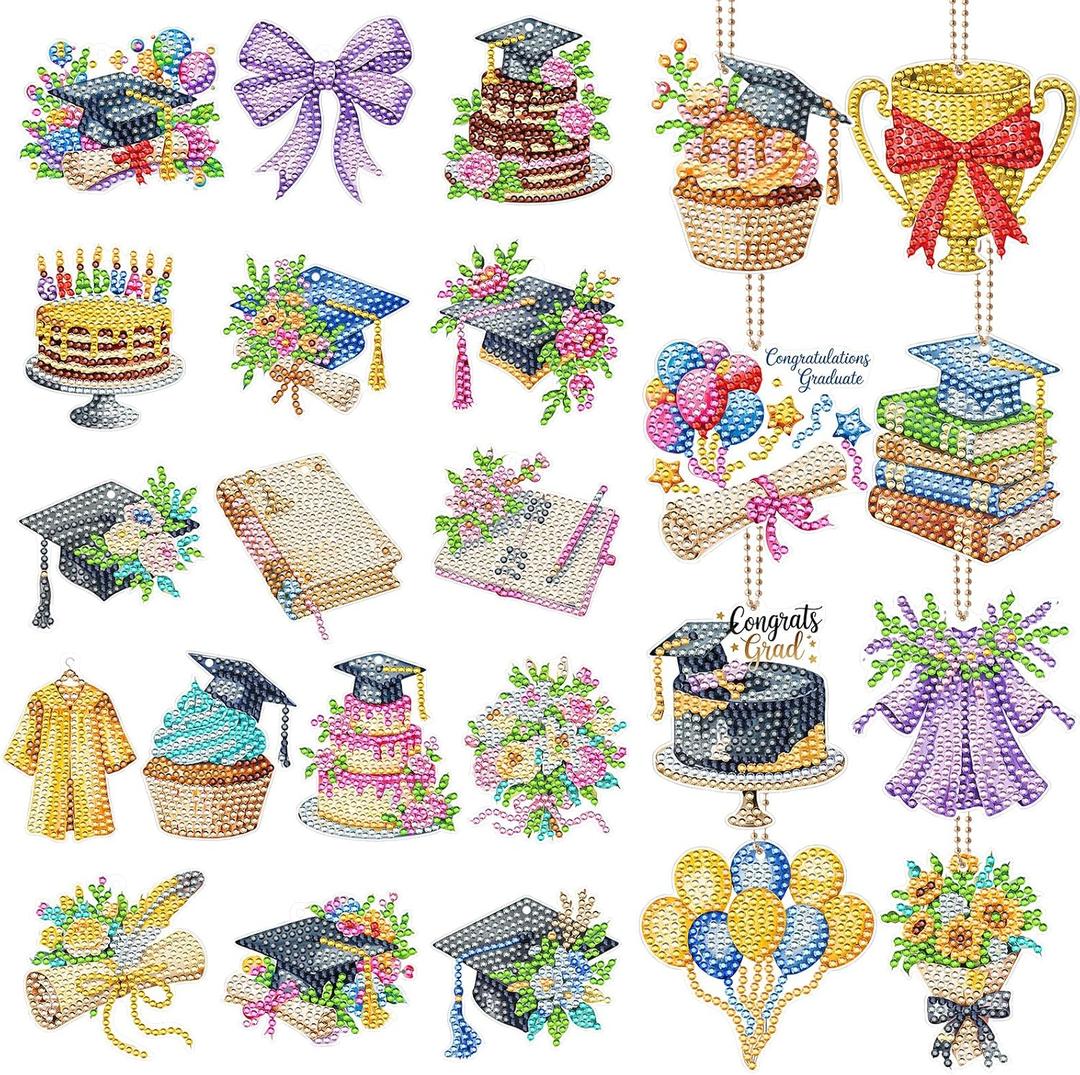 Huquary 24 Pcs Graduation Diamond Art Painting Keychain Kits 5D DIY Graduation Diamond Art Ornaments Class of 2026 Congrats Grad Crafts for Grad Party Favors Decorations Backpack Charms Accessories