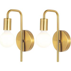 Aomesinc Modern Wall Sconces Set of 2 Gold Bathroom Wall Light Fixtures Edison Lamp Indoor Lighting for Living Room Bedroom Hallway(Without Bulb)