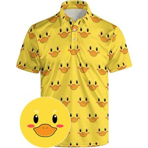 Mens Golf Polo Shirts - Hawaiian Print Golf Shirt for Men Quick-Dry Moisture Wicking Casual Breathable Polo Shirt (Yellow)