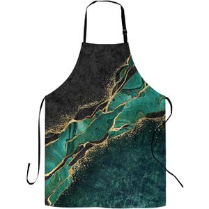 CIAIDU Mother's Day Gifts Abstract Black Marble Green Malachite Apron, Stocking Stuffers Adult Aprons for Women and Men, Personalized Cooking Gifts, Professional Aprons for Chefs Grill Bistro Baking