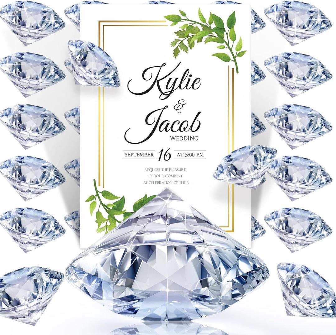 MTLEE 36 Pieces Diamond Place Card Holders Acrylic Number Holders for Wedding Crystal Table Card Stands Tabletop Stands for Weddings Baby Shower Table Decoration(Transparent White)