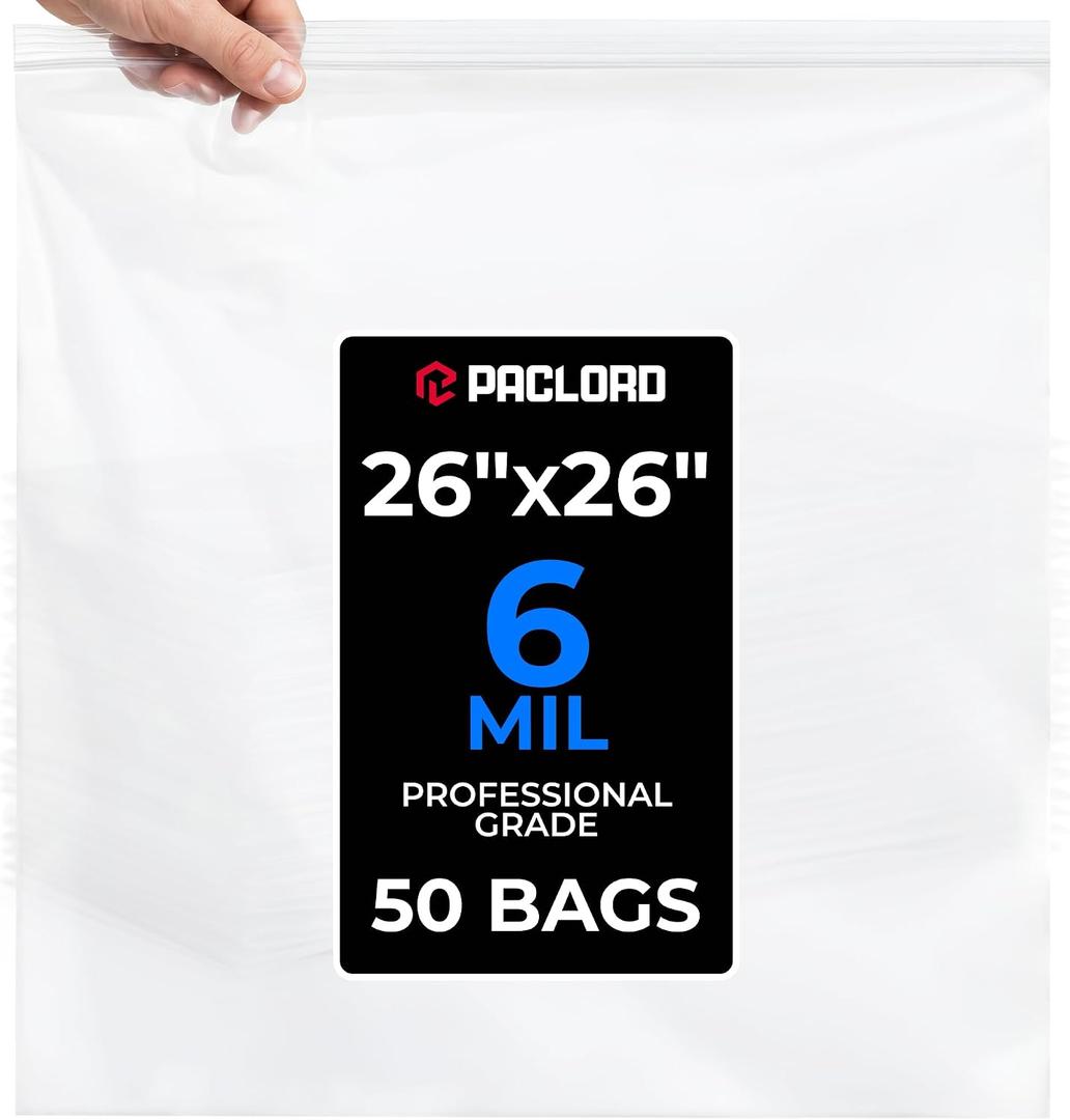 26" x 26" Extra Large Reclosable Plastic Zip Bags, 50 Count