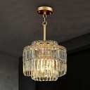 Modern 12.8“ Gold Crystal Chandelier Ceiling Light Fixtures for Dining Room Luxury Glam 4-Light Crystal Chandeliers Lighting for Bedroom Entryway Hallway Living Room Kitchen Island Foyer