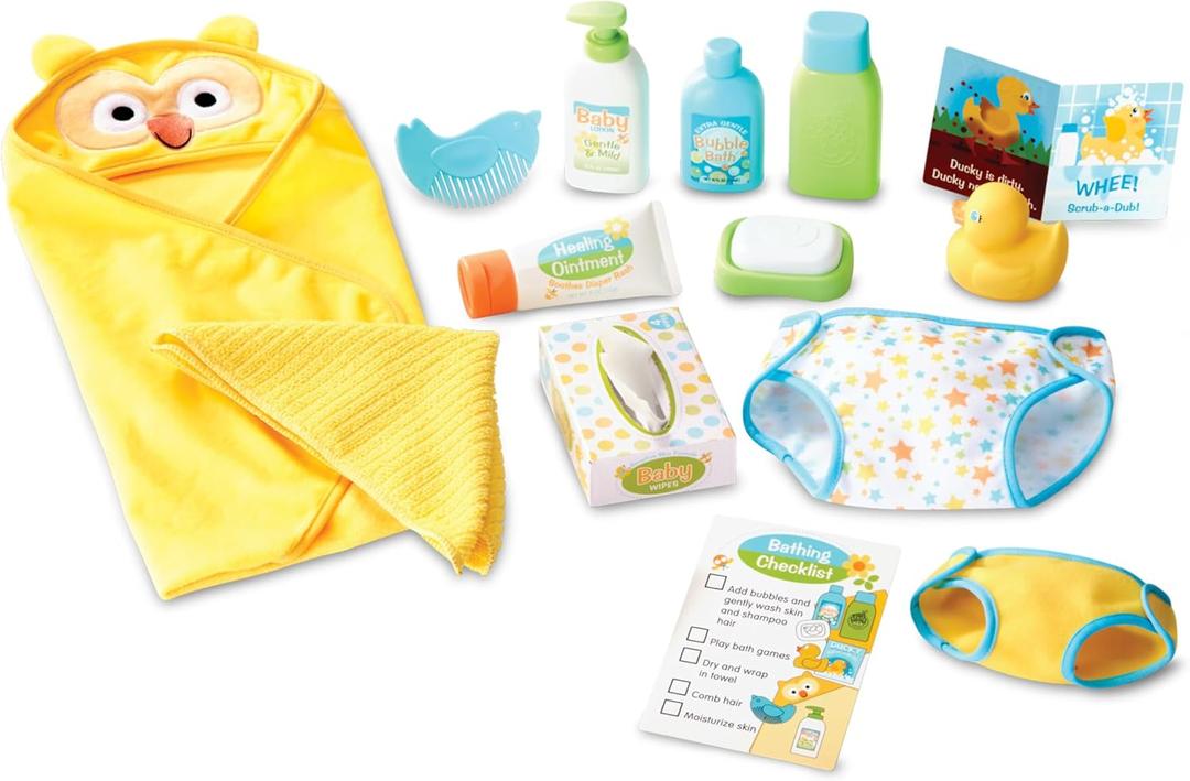 Melissa & Doug Mine to Love Changing & Bathtime Play Set for Dolls  Diapers, Pretend Shampoo,Wipes, Towel, More (19 pcs)