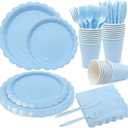 144Pcs Blue Birthday Party Supplies Blue Tableware Set Serve 24 Guests Includes Dinner Plates Cups Napkins For Wedding Baby Shower Birthday Party Decorations