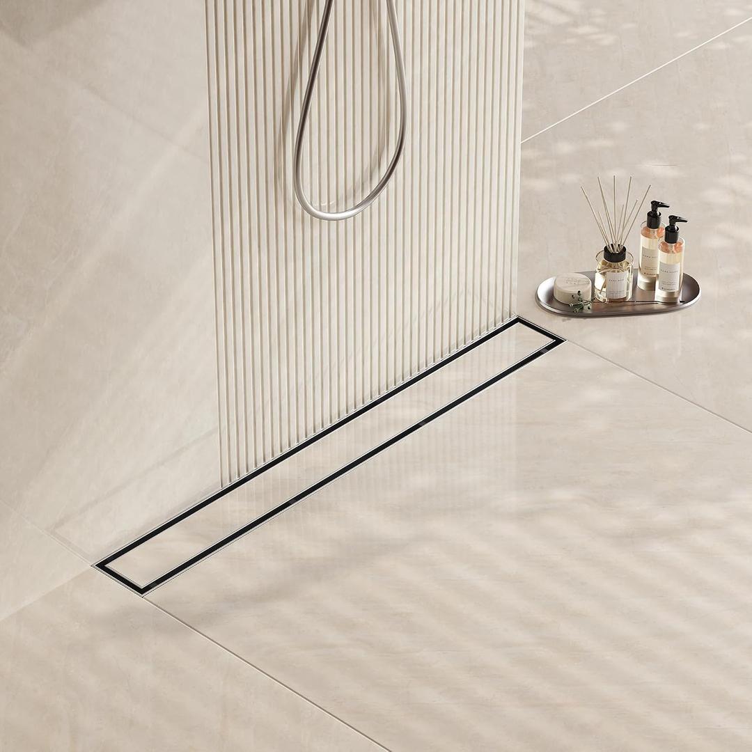 Neodrain 24-Inch Linear Shower Drain- with 2-in-1 Flat & Tile Insert Cover, Brushed 304 Stainless Steel Rectangle Shower Floor Drain,Floor Shower Drain