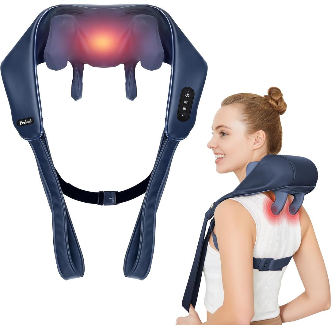 Neck Massager with Heat for Pain Relief Deep Tissue,6D Shiatsu Kneading Massage,Cordless Rechargeable for Neck,Shoulder Gifts for Women/Men/Mom/Dad(PU-Dark Blue)