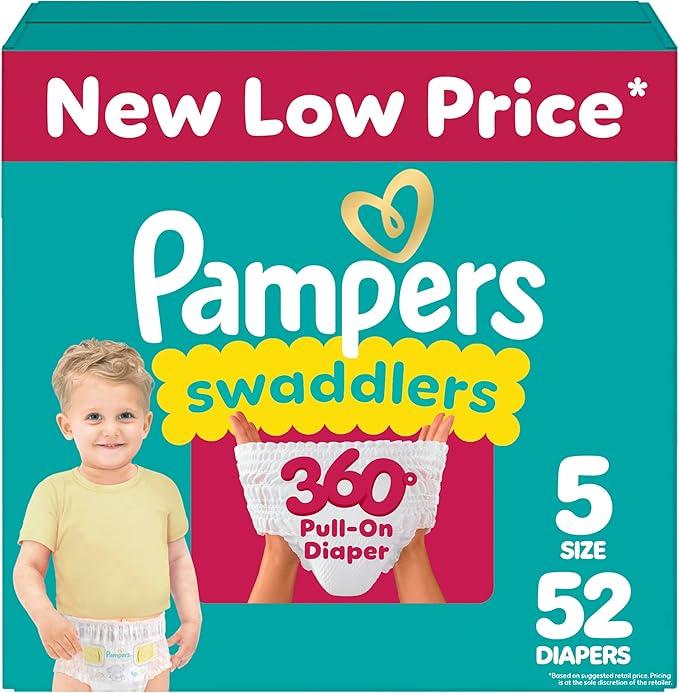 Pampers Diapers - Swaddlers 360 - Size 5, 52 Count, for up to 100% Leakproof Premium Skin Protection