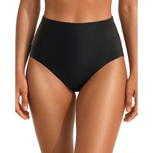 Tempt Me Womens High Cut High Waisted Bikini Bottoms Tummy Control Bathing Suit Bottoms Swim Bottom Swimsuit Bottom (X-Large, Black)