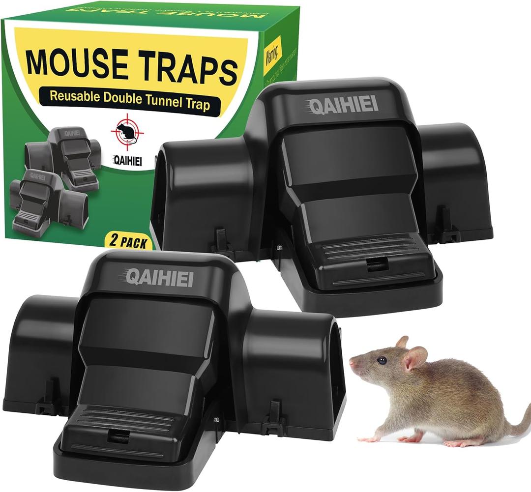Rat Chipmunk Traps, Reusable Dual-Entry Tunnel Traps for Rats Mice Better Capture Rate, Covered Snap Trap for Humane Kill Indoor Outdoor for Home, Farm, Restaurants, 2 Pack