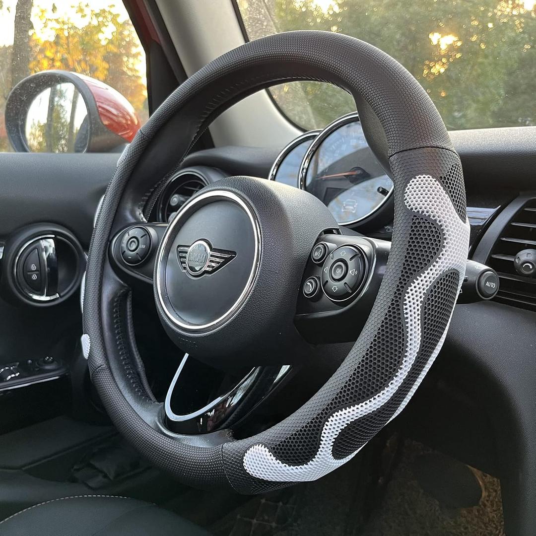 PINCTROT Comfy Grip Steering Wheel Cover, Anti-Slip Design, Universal 14.5-15 Inch (Silicone White)