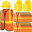 Hillban 48 Pcs Kids Construction Worker Costumes Includes 24 Pcs Construction Vests and Hats for Kids Birthday Party Halloween Worker Costume Cosplay Favor Decoration