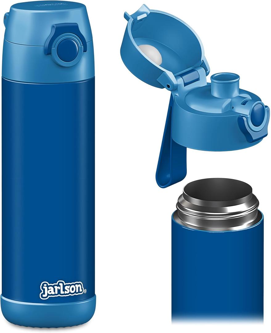 Jarlson Kids Water Bottle MALI [18OZ] - No Straw Stainless Steel Thermo Bottle - Insulated Waterbottle Leak Proof for School & Sports - Thermo Tumbler for Boys & Girls (Blue)
