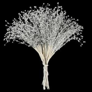 100pcs Beaded Stick Bride Wedding Pearl Bouquet Party Decoration (Silver)