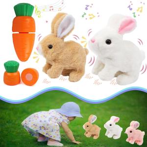 Hopping Bunny Toy, Easter Rabbit Interactive Electronic Pet Plush Bunny Toys with Sounds, Jumping, Twitching Ears - Easter Gifts for Kids (Brown+White)