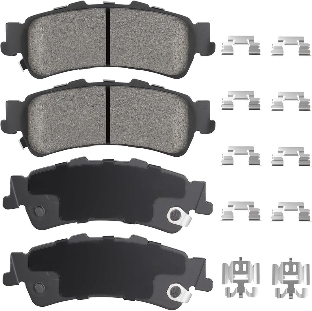 Rear Ceramic Disc Brake Pads Set for Chevy Silverado 1500 1999-2006, Tahoe 2000-2001, for GMC Sierra 1500 1999-2006, for Cadillac DeVille 2000-2005, DTS 2006-2011, 4PCS(With Hardware)