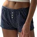 Cute Pajama Shorts for Women Y2K Sexy Low Rise Lounge Floral Shorts Comfy Striped Button Boxers Pj Bottoms Sleepwear (A Blue Floral, L)
