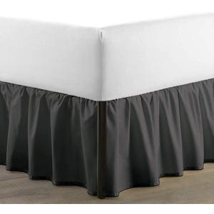 SKY BEDDINGS - Queen Size Ruffled Bed Skirt with Split Corners - 18 Inch Drop Dust Ruffle Bed Skirt with Platform Three Sided Coverage - 100% Microfiber, Dark Grey