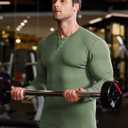 JMIERR Mens Muscle Slim Henley Shirt Button V-Neck Long Sleeve Gym Workout Athletic T Shirts (Green, XXXL)